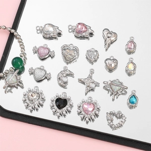 Y2K sweet heart star and moon alloy charms with colorful rhinestones for DIY jewelry
