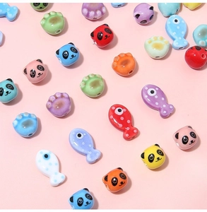 Colorful ceramic panda and paw print beads for DIY jewelry and handmade crafts