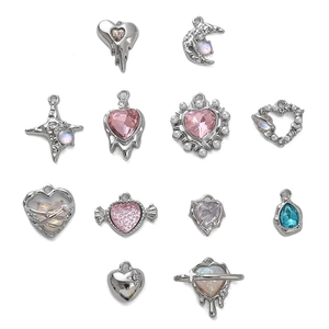 Y2K style silver alloy pendants with colorful heart star and moon charms for DIY jewelry