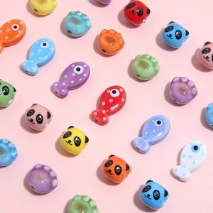 Cartoon Ceramic Animal Shaped Printed Multicolor Panda Cat Paw Fish Loose Beads For DIY Bracelet Necklace Jewelry Making