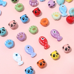 Colorful ceramic panda cat paw fish loose beads for DIY jewelry making accessories set