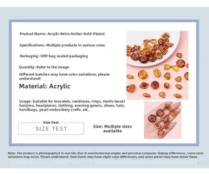 Gros plan de perles nœuds en acrylique ambré vintage avec accents dorés pour bijoux DIY