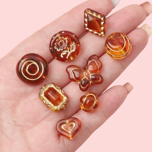 Perles et breloques en acrylique ambre vintage avec détails dorés pour bijoux DIY