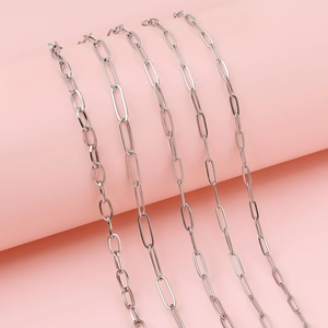 Polished silver stainless steel paperclip chain links for DIY jewelry making and crafts