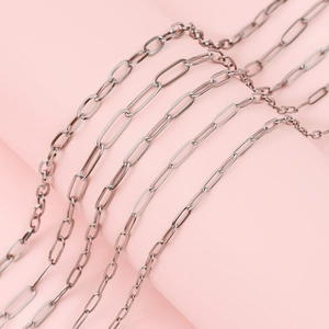 Polished silver stainless steel paperclip chain links for DIY jewelry making and crafts