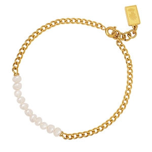 Britse stijl parel en gouden schakelarmband met vintage koningin portret hanger