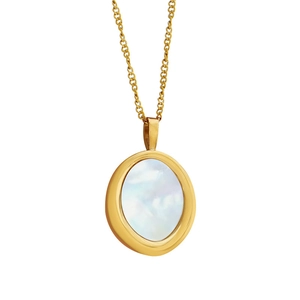 Collier doré avec pendentif ovale en nacre blanche et chaîne en acier inoxydable pour femme