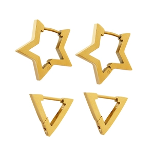 Minimalist gold star and triangle earrings set with polished stainless steel finish