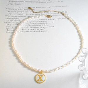 French Vintage Freshwater Pearl Alphabet Initial Pendant Necklace Gold Plated Titanium Steel Shell Mother Of Pearl Jewelry For Women Mother Gift