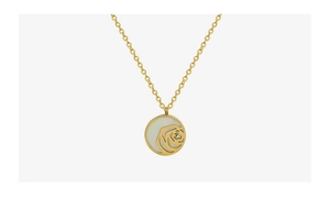 Detail of rose pendant with white mother-of-pearl shell and zircon in 18k gold finish