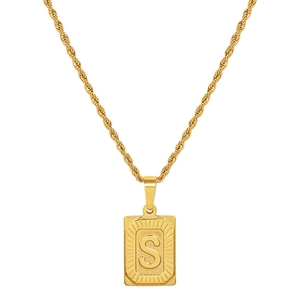 Collana in acciaio inossidabile dorato con ciondolo quadrato lettera S e trama a raggiera
