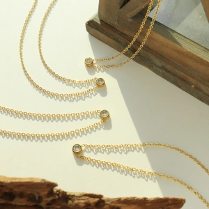 Minimalist gold titanium steel necklaces with sparkling round zircon pendants for women