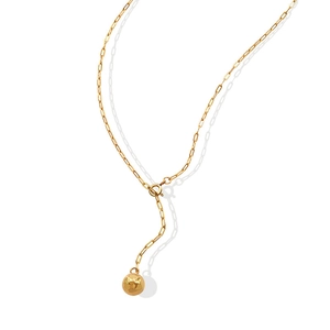 Minimalist gold paperclip chain necklace with OT buckle and hammered ball pendant