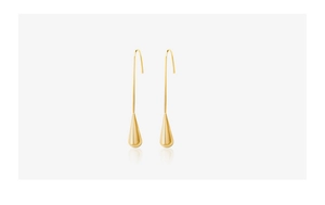 Macro detail of gold-plated stainless steel teardrop earrings with mirror finish