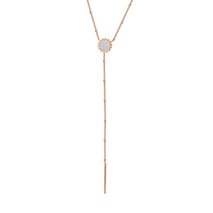 Elegante collana a Y in oro rosa con ciondolo a sole e dettagli in cristalli lucidi