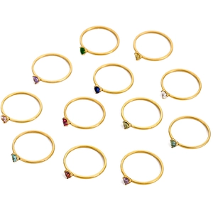 Set of 12 heart-shaped birthstone rings in 18K gold plated stainless steel