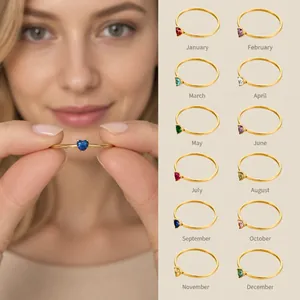 Heart Birthstone Stainless Steel Ring For Women Minimalist 18K Gold Rose Gold Silver Plated Inlaid Rhinestone Rings Jewelry