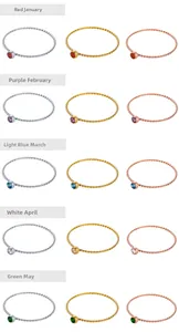Detail view of 18K gold plated twisted birthstone rings in various monthly colors
