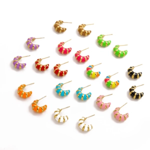Colorful striped enamel croissant hoop earrings in gold plated stainless steel