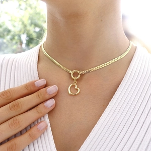 Collier en acier inoxydable plaqué or 14K avec pendentif cœur sur chaîne serpent