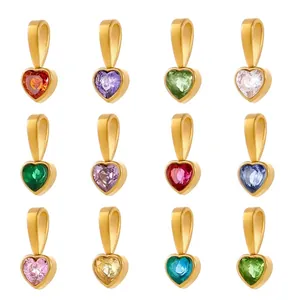 Stainless Steel Heart Pendant Multi Color Zirconia 18K Gold Plated DIY Jewelry Making Finding Small Charms For Women Craft