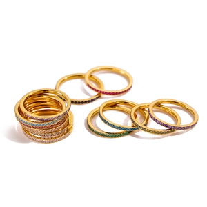 Anelli eternity in acciaio placcato oro 18K con zirconi colorati pietre portafortuna