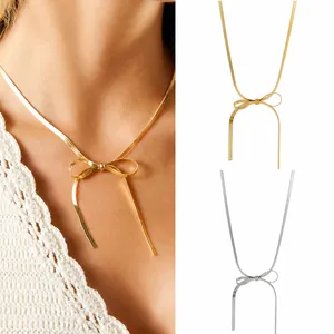 Collana in Acciaio Inossidabile Con Fiocco per Donna Placcata Oro 14K Vintage Catena a Serpente Piatta Gioielli Eleganti Minimalisti