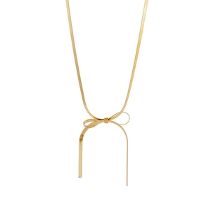 Collana a fiocco in acciaio inossidabile placcato oro 14K con catena piatta a serpente