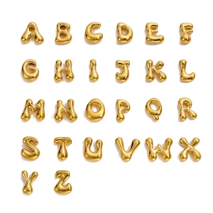 3D bubble 14K gold plated stainless steel 26 English letters pendant set on white background