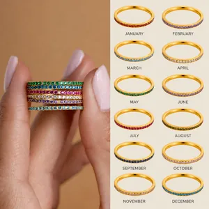 Anello Eternity in Acciaio Inossidabile con Zirconia Pietra Portafortuna Placcato Oro Geometrico Micro Intarsiato Anello Colorato da Donna