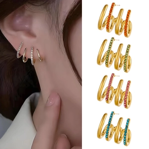 Titanium Steel Micro Inlaid Zirconia Crawler Earrings For Women 18K Gold Plated Four Claw Design Chic Pierced Ear Clips Jewelry