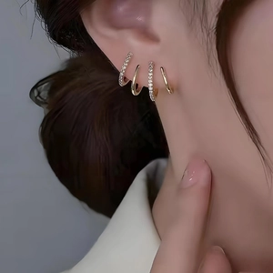 18K gold plated hoop earring set with micro-pave cubic zirconia on female model