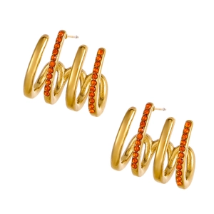 18K gold plated stainless steel spiral wave earrings with orange zircon stones