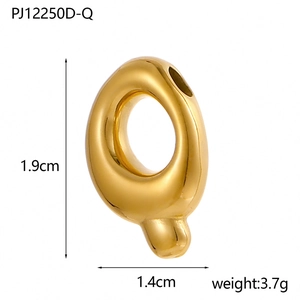 Detailed 3D bubble letter Q pendant in 14K gold plated finish with size measurements
