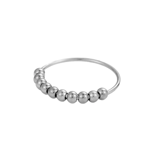 Minimalistischer Anti-Stress Ring mit zehn verschiebbaren Perlen aus poliertem Stahl
