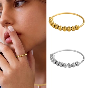 Edelstahl Anti Angst Spinner Ring Für Damen Bewegliche Runde Perlen Stressabbau Band Ring Gold Silber Poliert Schmuck