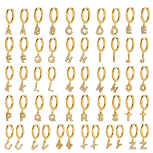 26-piece gold hoop earrings set with A-Z alphabet zircon crystal pendants for women