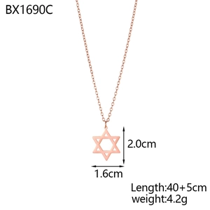 Dettagli dimensionali della collana con ciondolo stella di David in oro rosa