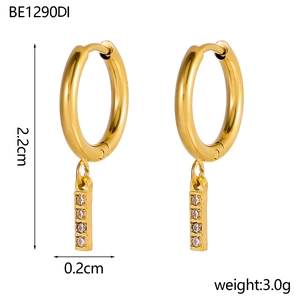 Detail shot of 18K gold plated hoop earrings showing dimensions 2.2cm and cz stones
