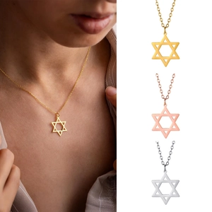 Collana Minimalista in Acciaio Inossidabile con Ciondolo Esagramma Stella di Davide Oro Argento Oro Rosa Placcato Unisex