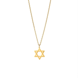 Collana con ciondolo Stella di David in acciaio inossidabile placcato oro 18K su fondo bianco