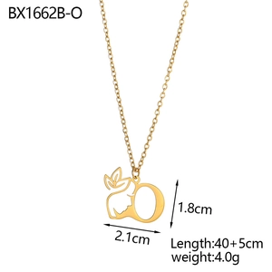 Detail view of 18K gold plated letter O pendant necklace with size dimensions shown