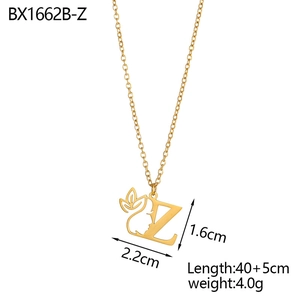 Detailed size specifications for 18K gold plated letter Z pendant necklace with leaf design