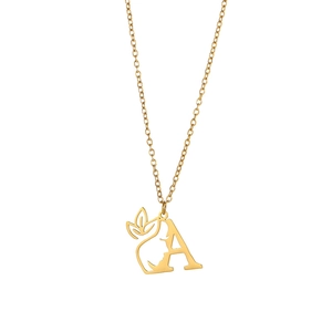 18K gold plated stainless steel necklace with letter A and female silhouette pendant