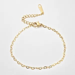 Bracelet Chaîne à Maillons en Forme de Cœur en Acier Inoxydable Plaqué Or pour Femme Bijou Ajustable Cadeau