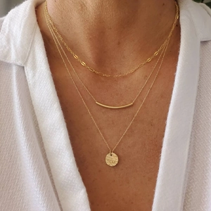Three-layer 18K gold plated stainless steel necklace set with bar and disc pendants