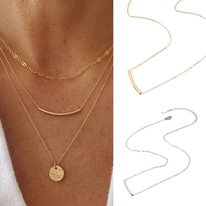 Minimalist Stainless Steel Tube Pendant Necklace For Women Geometric Bar Charm Clavicle Chain 18K Gold Plated Fashion Jewelry