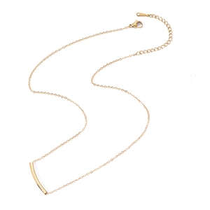 Minimalist 18K gold plated stainless steel necklace featuring a curved tube bar pendant