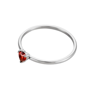 Minimalist silver-tone stainless steel ring with a red heart-shaped zircon stone