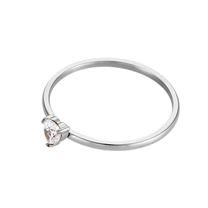 Silver-plated stainless steel heart-shaped birthstone ring with clear cubic zirconia